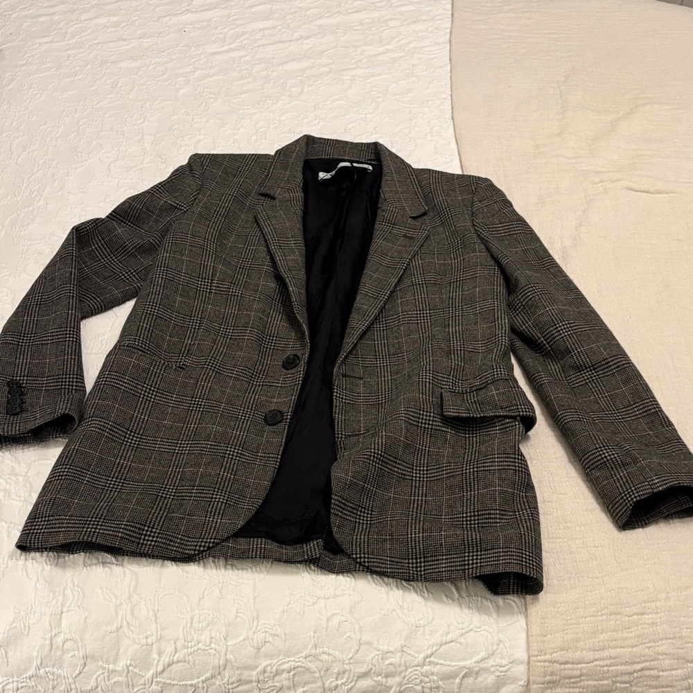 Zara Black and Gray Plaid Women's Blazer